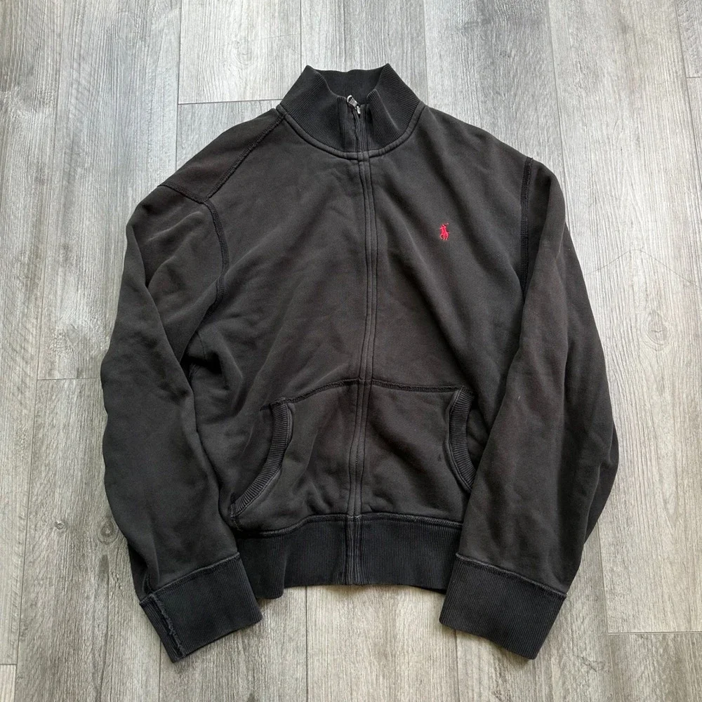 Mens Y2K Polo Ralph Lauren Black Zip Up Sweater XL
